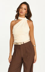 Lucienne Bodysuit - One Shoulder Draped Scarf Bodysuit in Cream