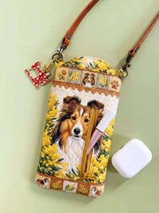 Golden Wattle Shetland Sheepdog Quilted Slim Phone Crossbody Bag