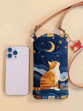 Moon And Cat Quilted Slim Phone Crossbody Bag