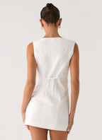 Golden Touch Cotton Mini Dress - White