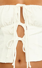 Bianca Top - Ruched Cups Front Tie Detail Top in White