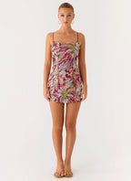 Soul Sound Sequin Mini Dress - Fuchsia Floral Beaded