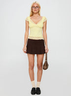 Nottie Faux Suede Pleat Skort Brown