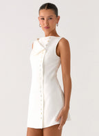 Golden Touch Cotton Mini Dress - White