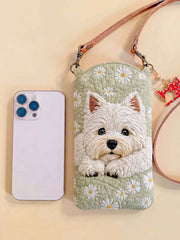 Westie Daisy Floral Quilted Slim Phone Crossbody Bag