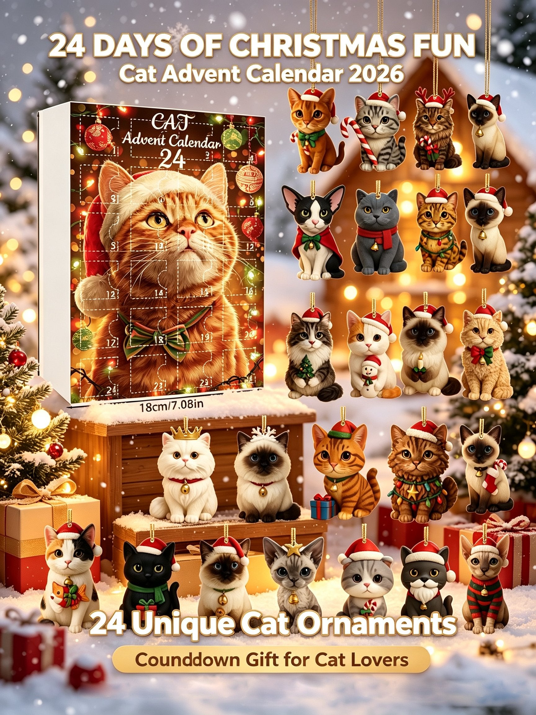 2026 Cat-Themed Christmas Decoration 24-Day Holiday Countdown Blind Box Gift Set(2D Acrylic Flat)