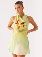 Zofia Cowl Neck Mini Dress - Green Floral