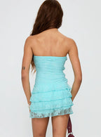 So Gorgeous Strapless Frill Playsuit Blue