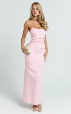 Pietra Maxi Dress - Scoop Neck Side Seam Tucks Fitted Dress in Pink