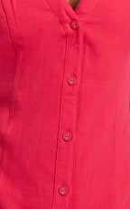 Juliet Midi Dress - Button Through V Neck Dress in Red
