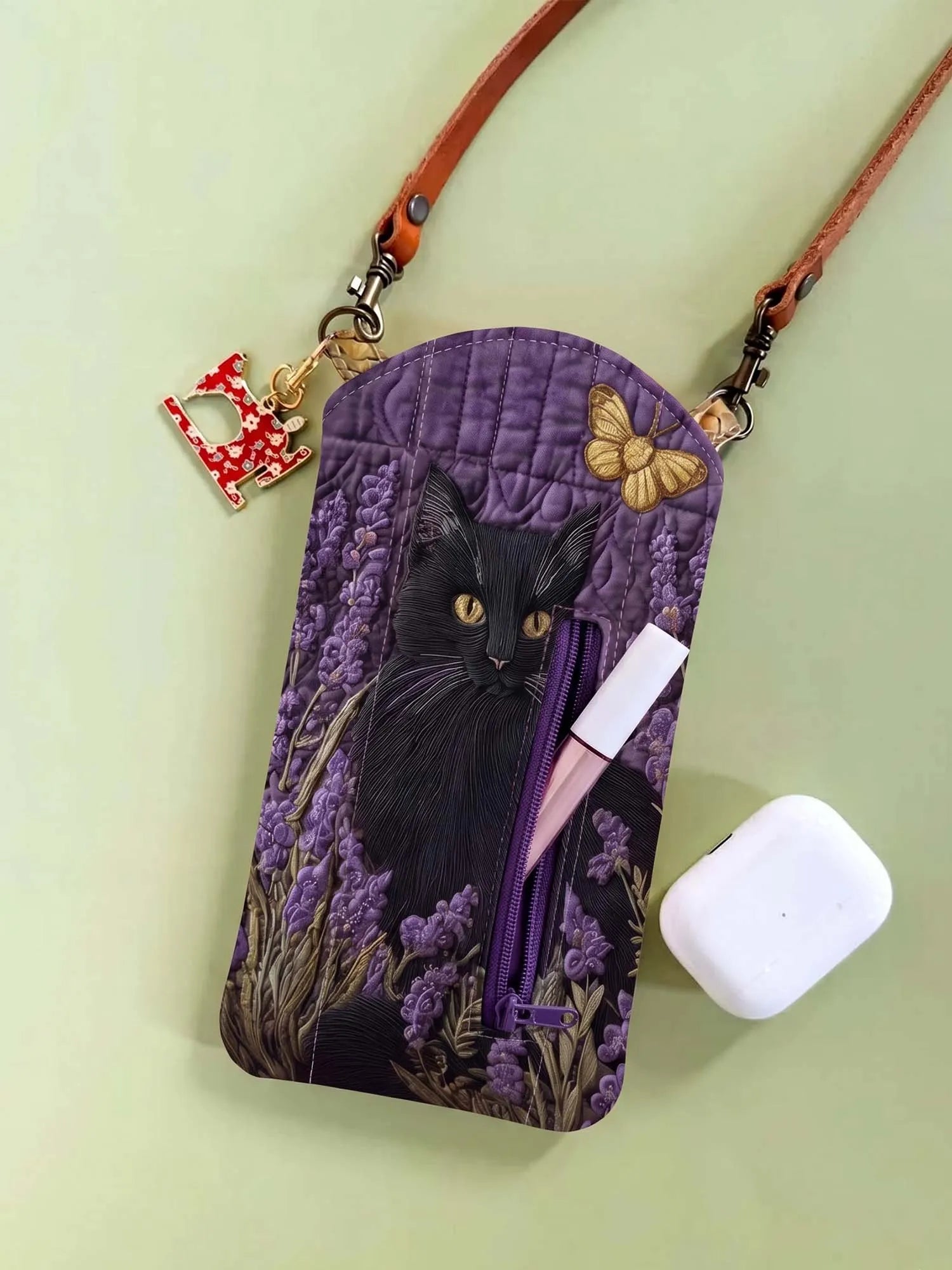 Lavender And The Black Cat Quilted Slim Phone Crossbody Bag