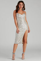 Stunning In Sequins Midi Slit Dress