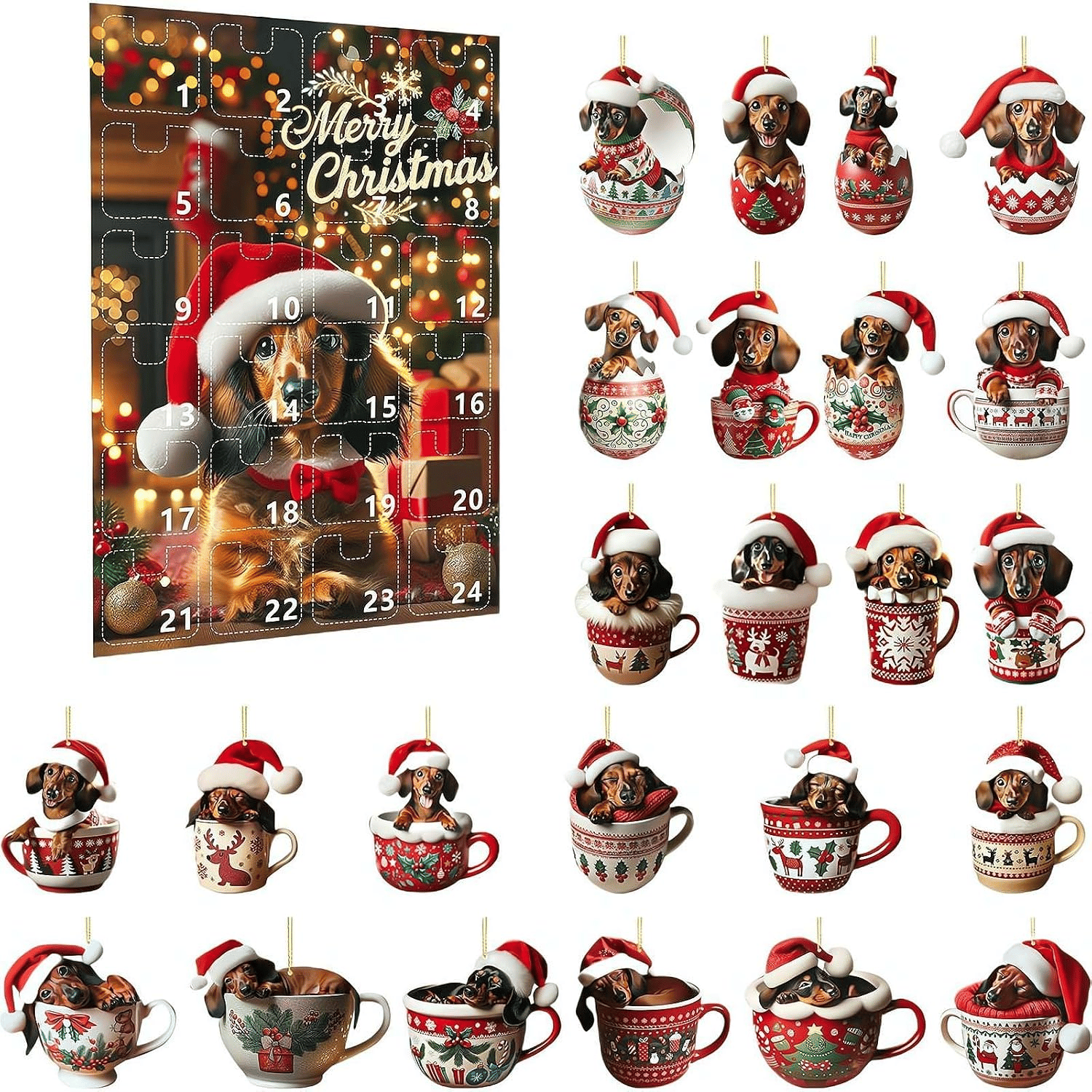 2026 Christmas Fun Dachshund Countdown Calendar Blind Box(2D Acrylic Flat)
