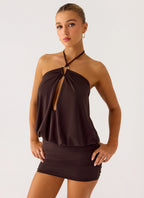 Jisoo Halter Mini Dress - Cool Chocolate