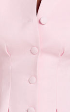 Thelma Mini Dress - Button Front Pleat Waist Tulip Skirt Shirtdress in Pink