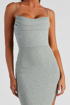 Formal High Slit Glitzy Glitter Dress