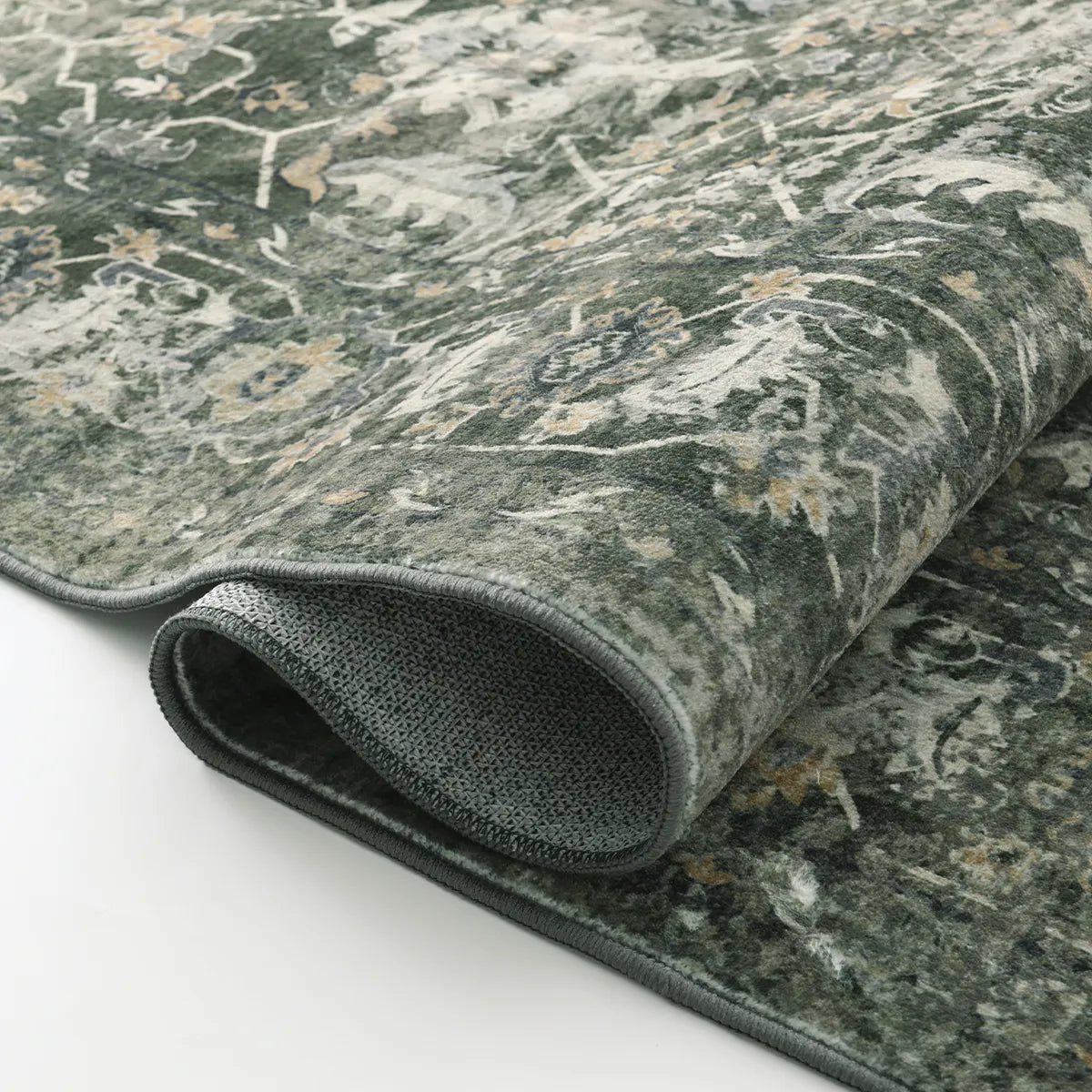 Margot Washable Vintage Distressed Dark Green Rug