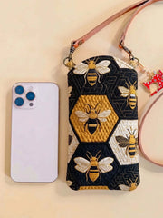 Honeycomb Bumble Bee Quilted Slim Phone Crossbody Bag
