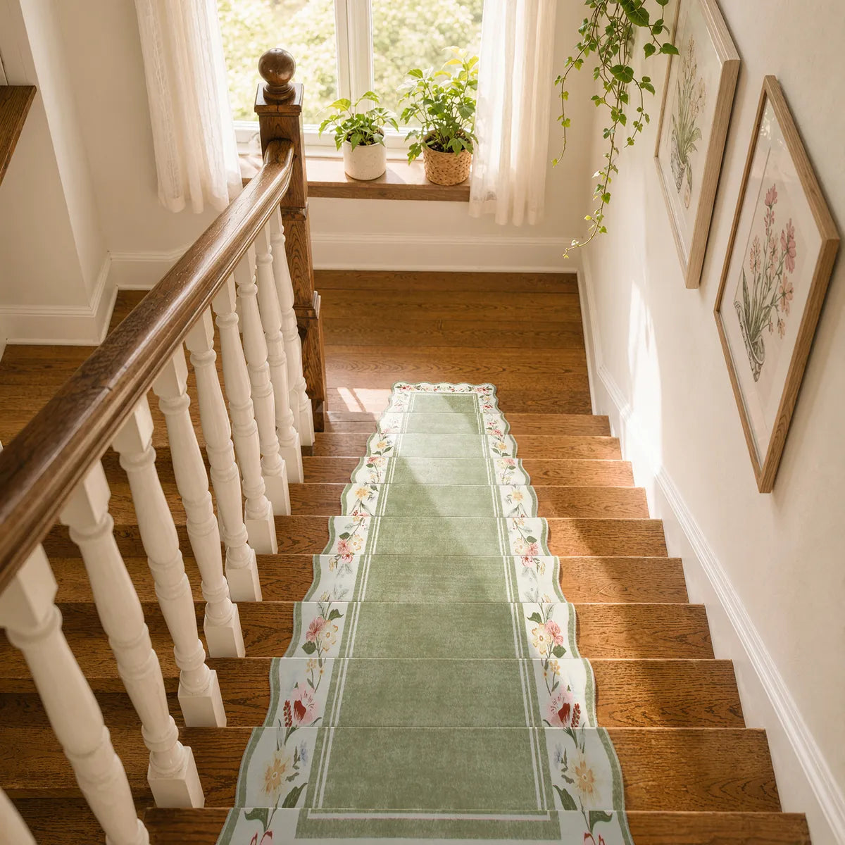 Ariele Washable Vintage Floral Scalloped Sage Green Rug