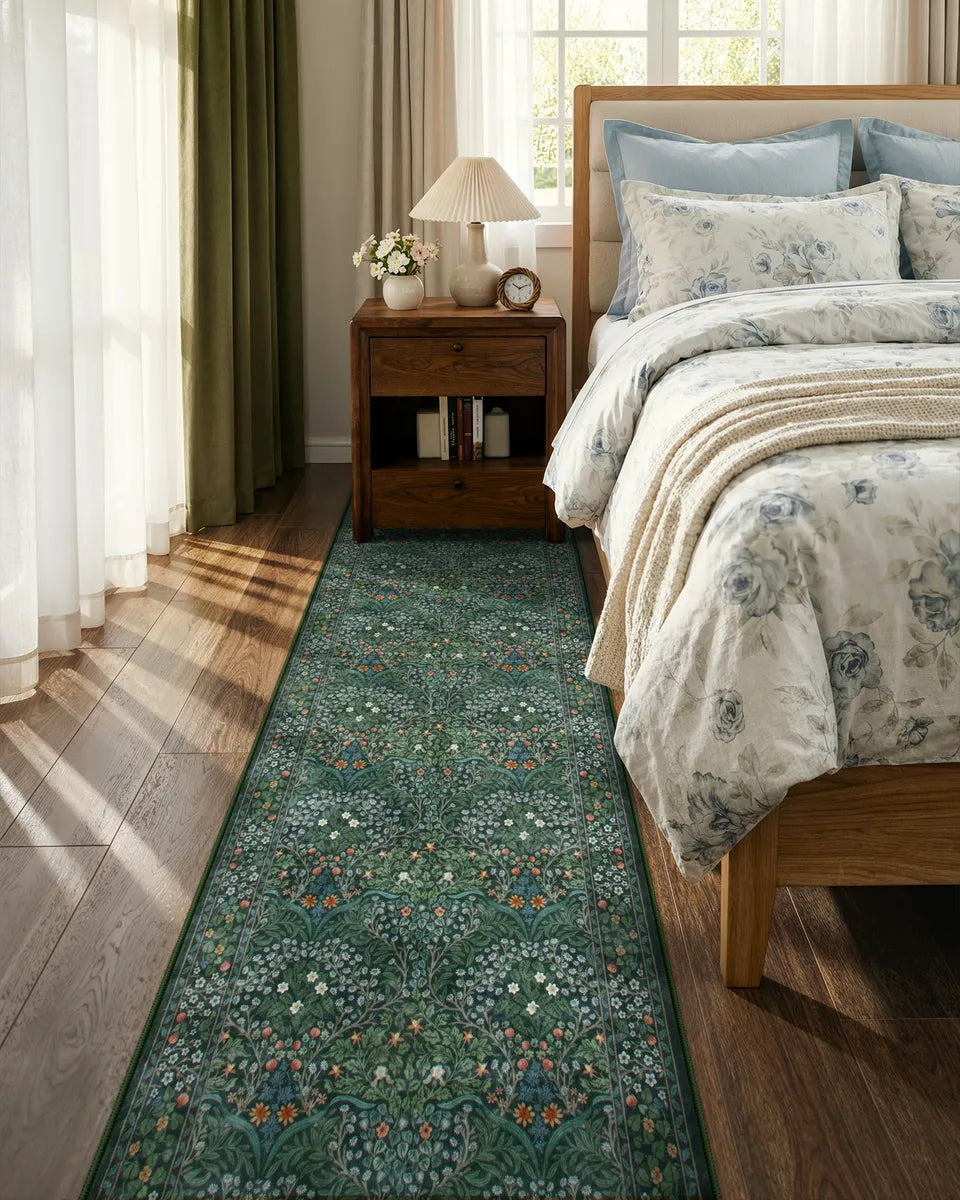 Giverny Washable Maximalism Vintage French Floral Dark Green Rug