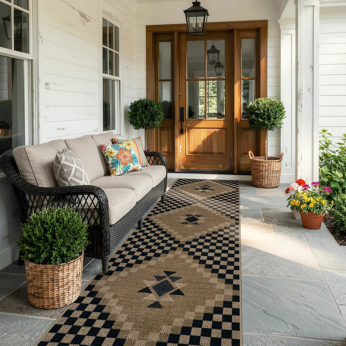 Lunette Washable Tribal Soft Easy Jute Black Indoor/Outdoor Runner Rug