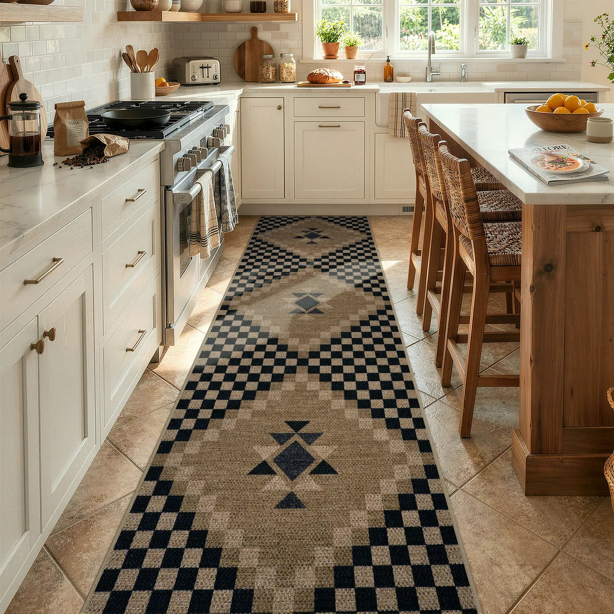 Lunette Washable Tribal Soft Easy Jute Black Indoor/Outdoor Runner Rug