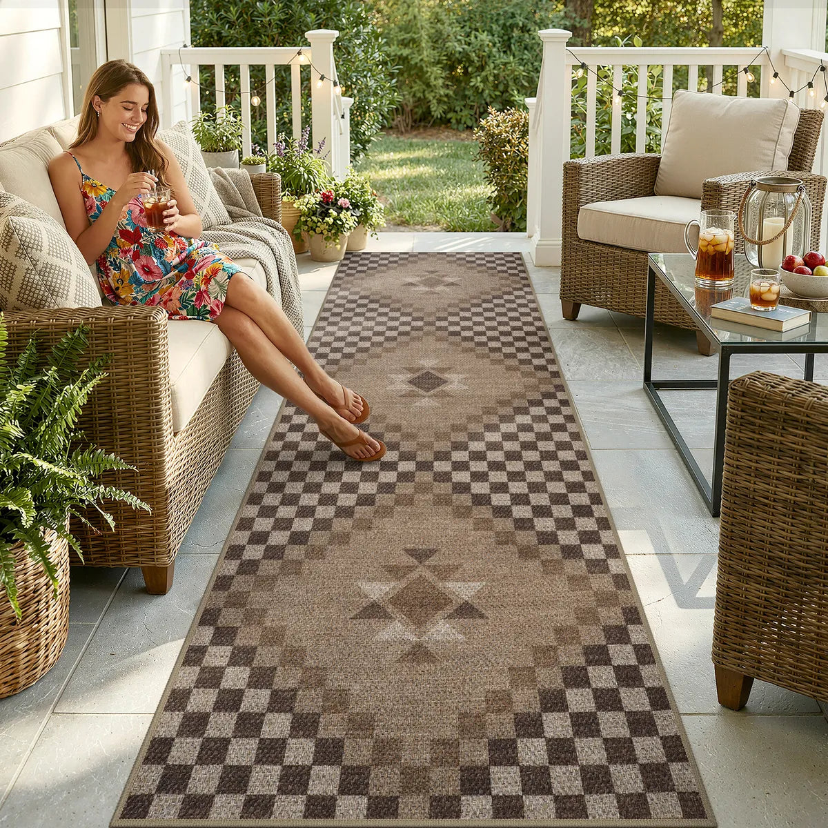 Lunette Washable Tribal Soft Easy Jute Tan Indoor/Outdoor Runner Rug