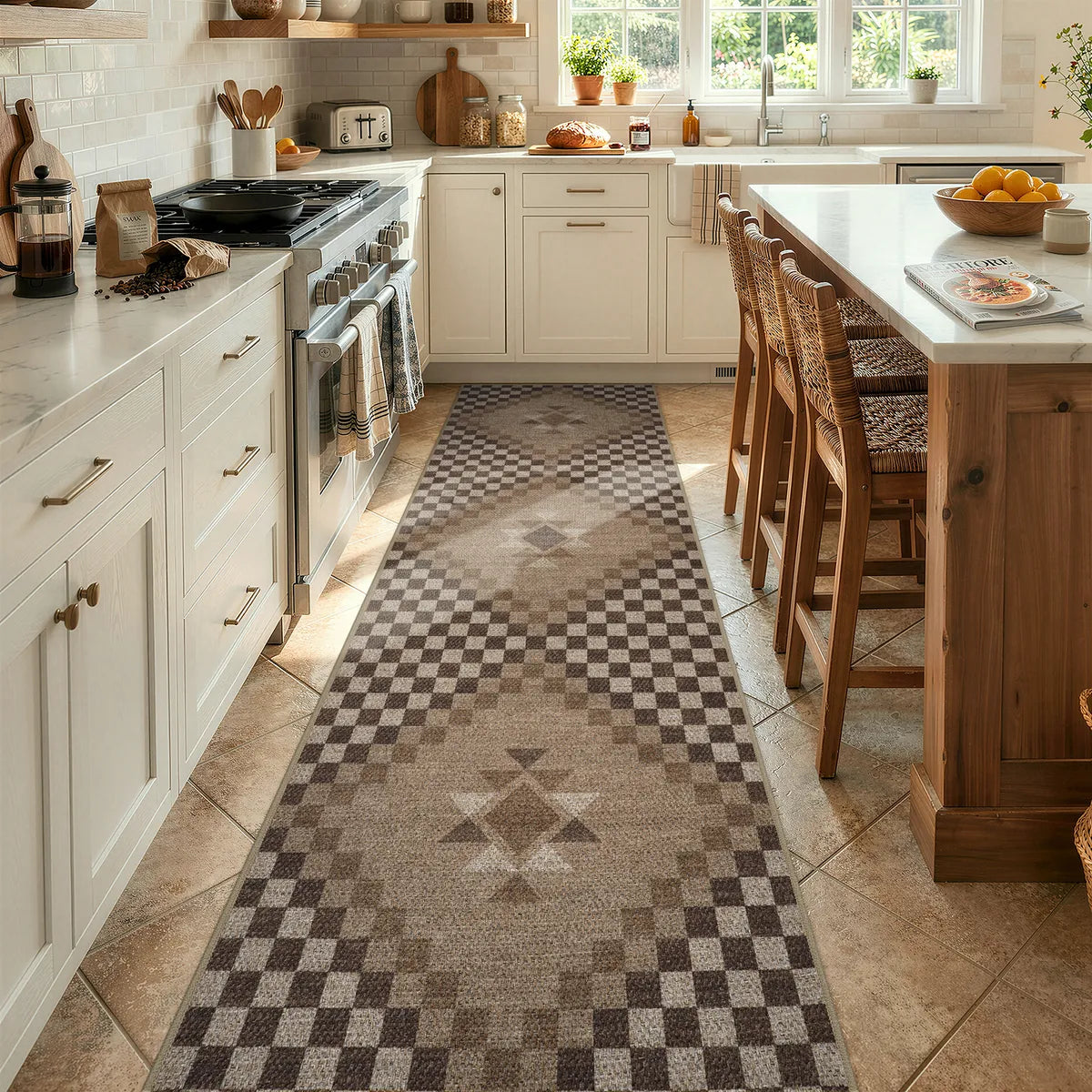 Lunette Washable Tribal Soft Easy Jute Tan Indoor/Outdoor Runner Rug