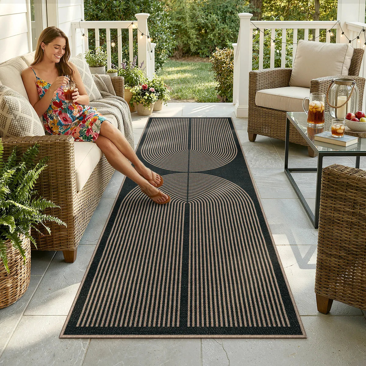 Enfys Washable Modern Rainbow Easy Jute Black/Grey Indoor/Outdoor Rug