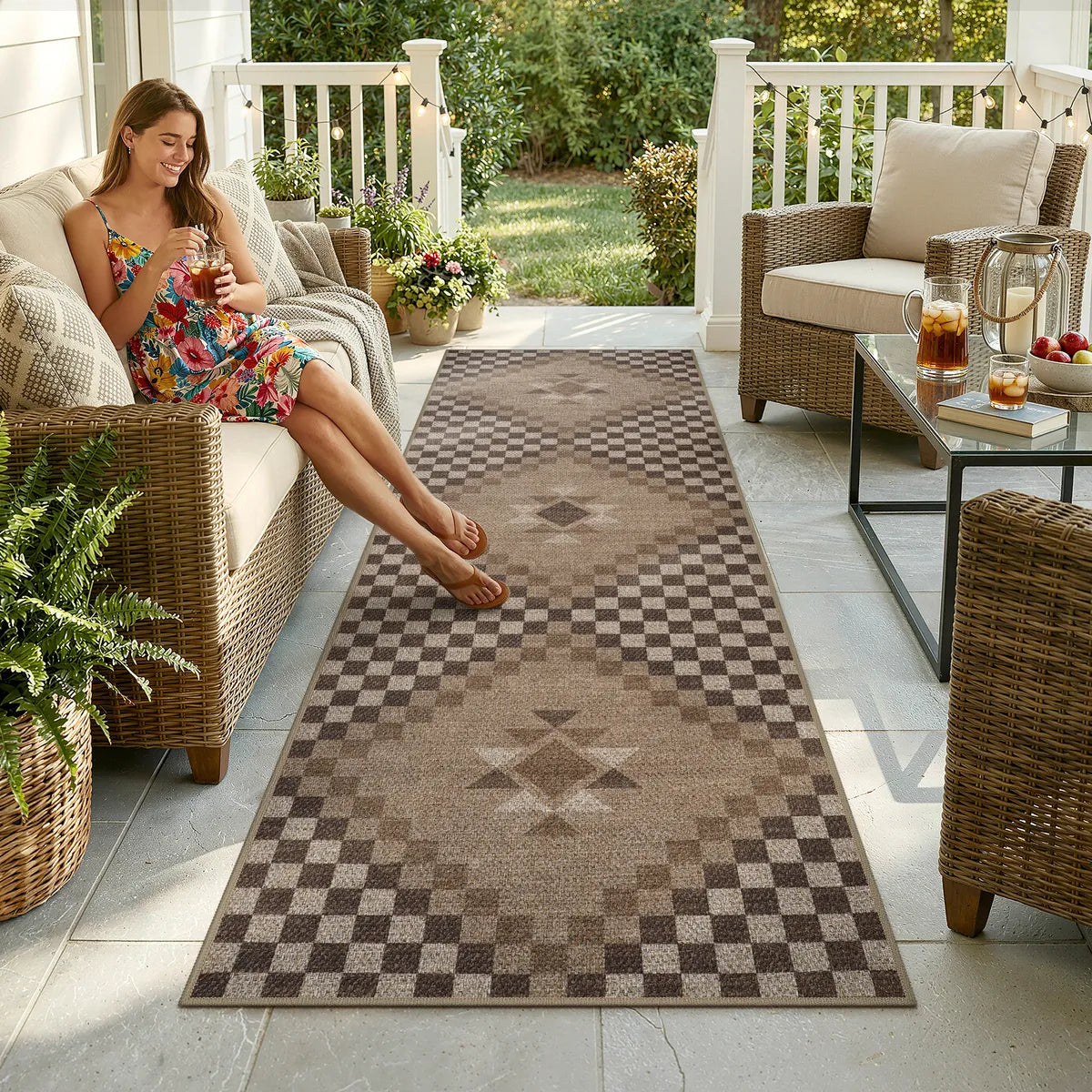 Lunette Washable Tribal Soft Easy Jute Tan Indoor/Outdoor Runner Rug