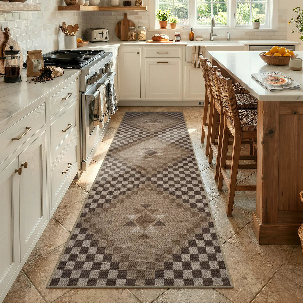 Lunette Washable Tribal Soft Easy Jute Tan Indoor/Outdoor Runner Rug