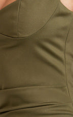 Benita Midi Dress - Scoop Neck Ruched Fitted Dress in Olive