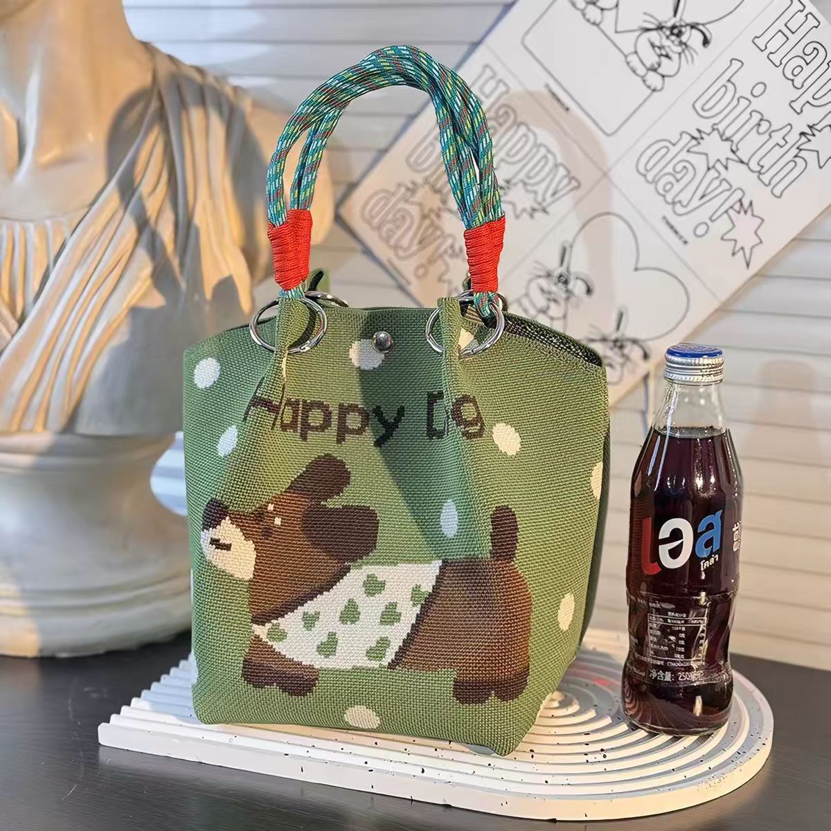 Cute Character Knit Tote Bag