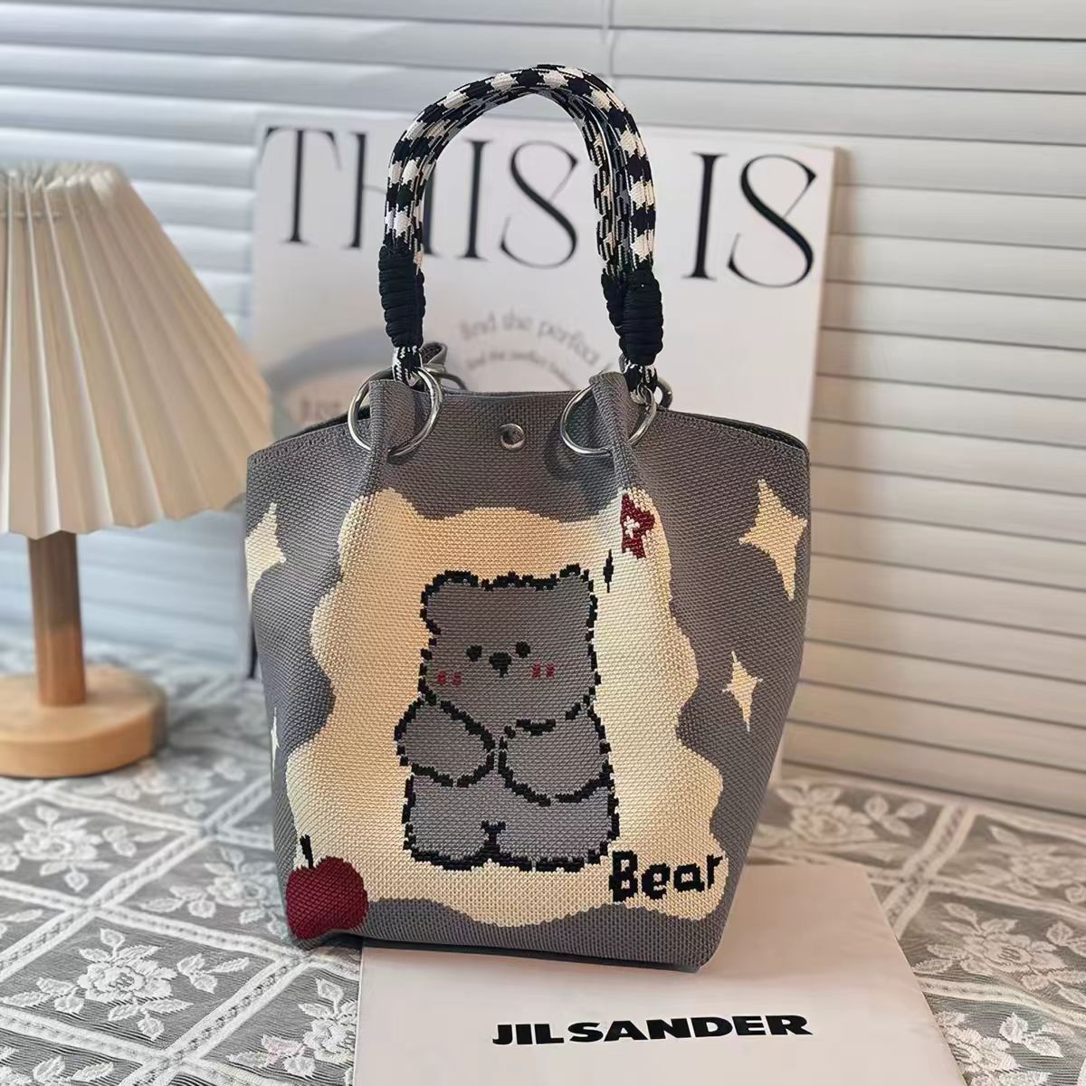 Cute Character Knit Tote Bag