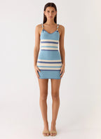 Lobo Twist Strap Knit Mini Dress - Blue Stripe