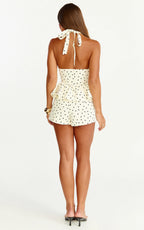 Seraphina Top - Polka Dot V Neck Peplum Top in White Polka Dot Print