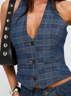 Renewal Halter Top Indigo Plaid