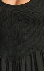 Luciana Maxi Dress - U Neck Smock Dress in Black