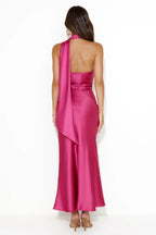 Glistening Star Satin Maxi Dress Hot Pink
