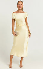 Menette Midi Dress - Short Sleeve Low Back Dress in Butter