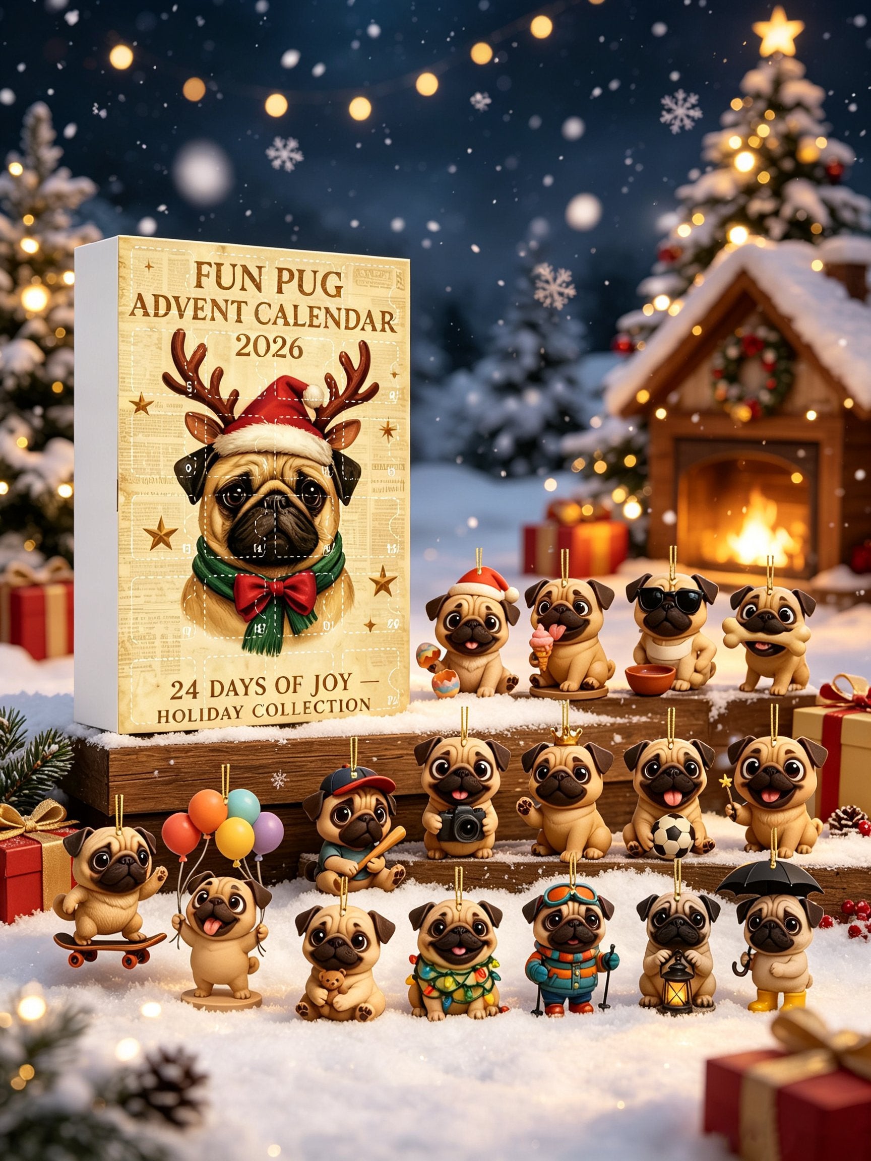 2026 Pug Christmas Ornament Advent Calendar (24-Piece Set) Blind Box