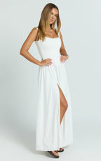 Gail Maxi Dress - Jersey Scoop Neck High Split Dress in White
