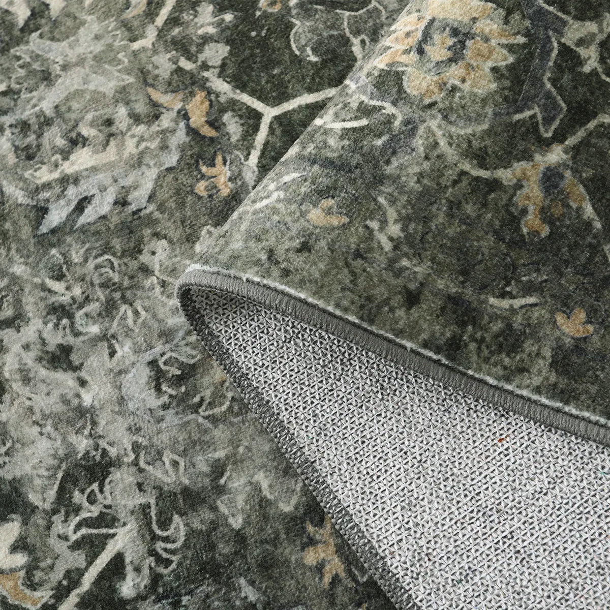 Margot Washable Vintage Distressed Dark Green Rug