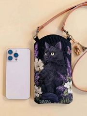 Cute Cat Quilted Slim Phone Crossbody Bag