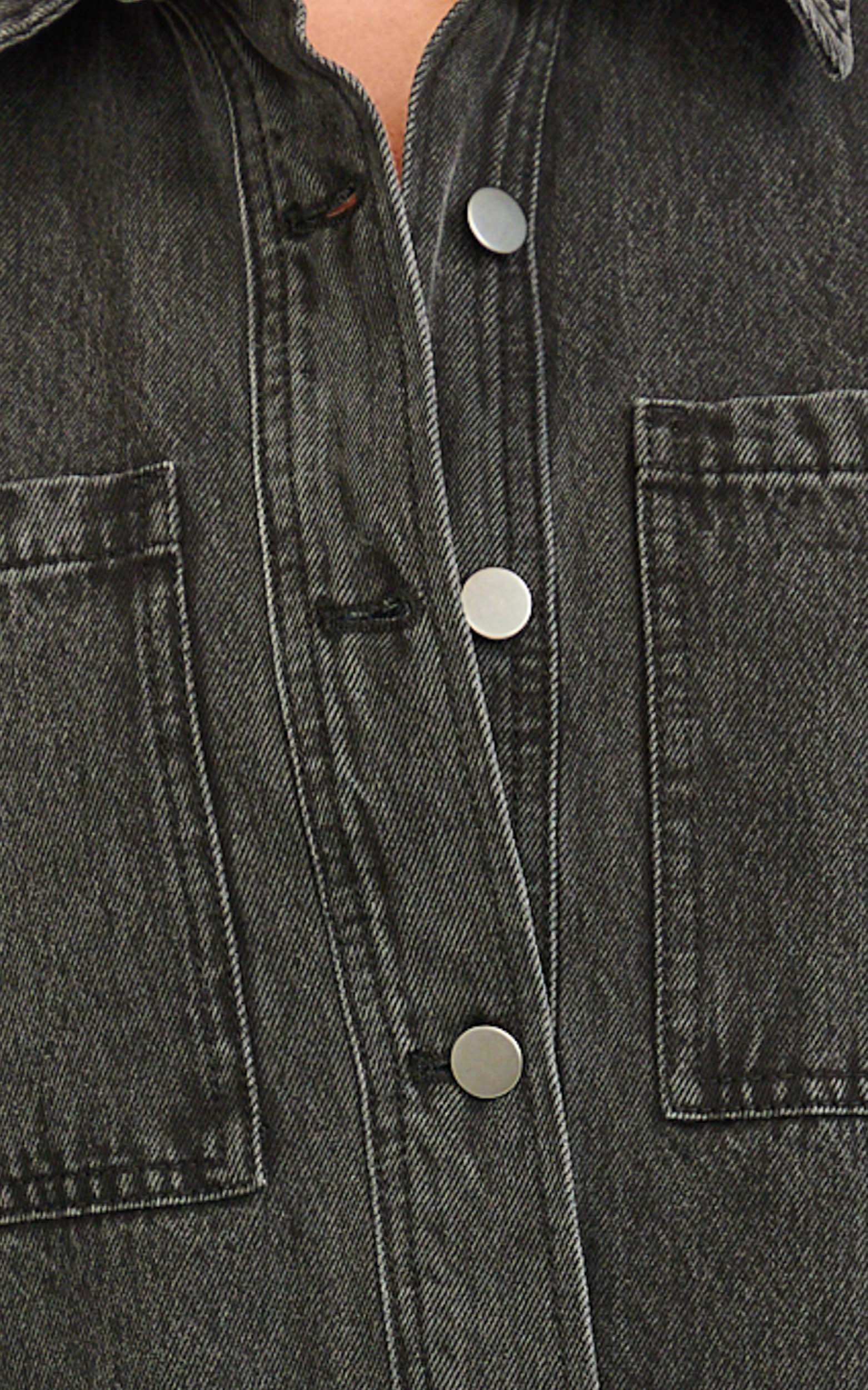 Iris Top - Oversized Recycled Denim Hardware Detail Short Sleeve Shirt in Black