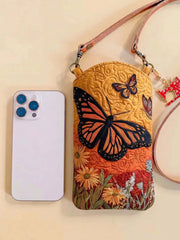 Monarch Butterfly Wildflower Quilted Slim Phone Crossbody Bag