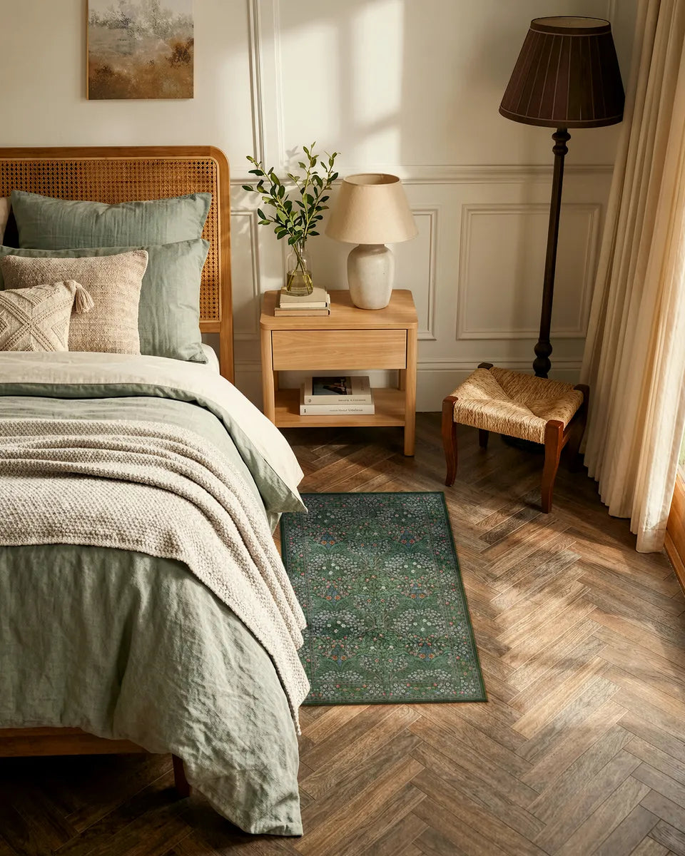 Giverny Washable Maximalism Vintage French Floral Dark Green Rug