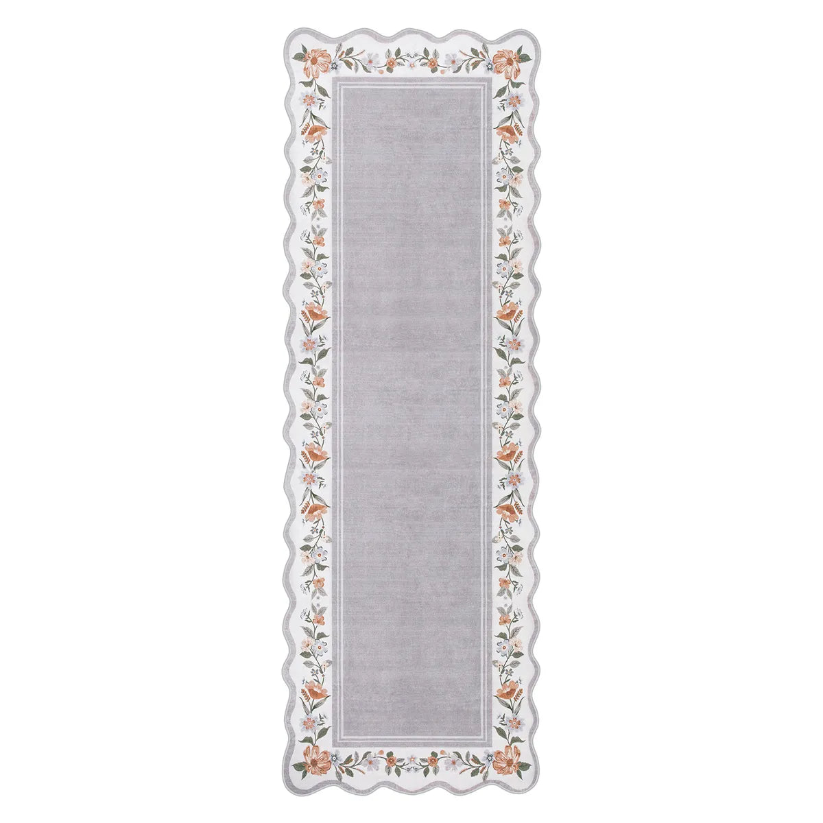 Ariele Washable Vintage Floral Scalloped Gray Purple Rug