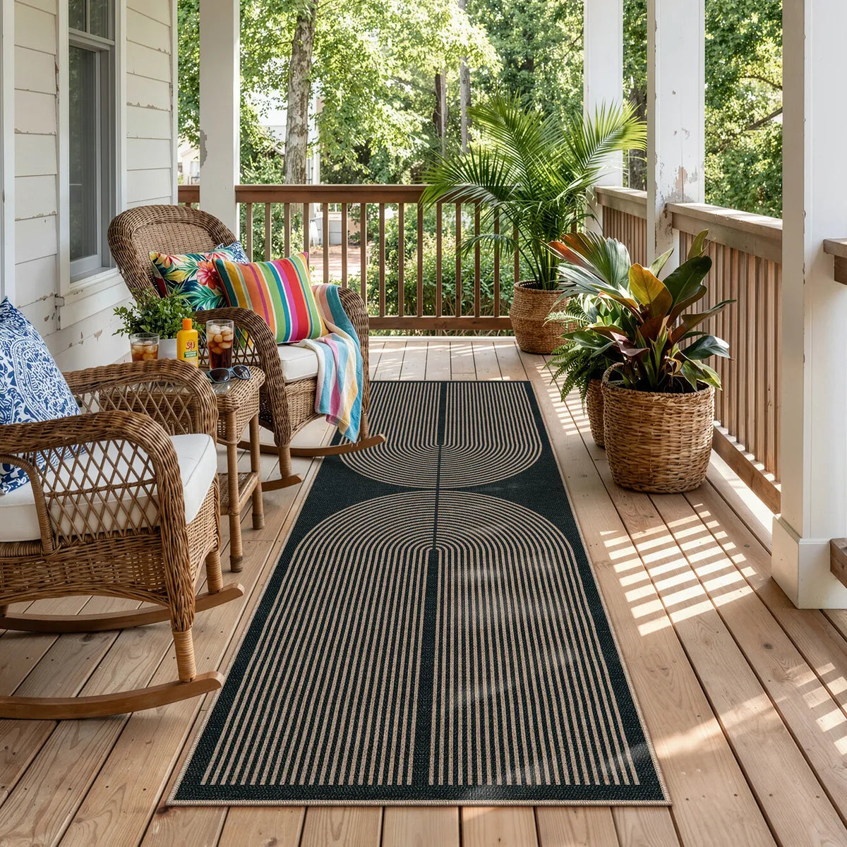 Enfys Washable Modern Rainbow Easy Jute Black/Grey Indoor/Outdoor Rug