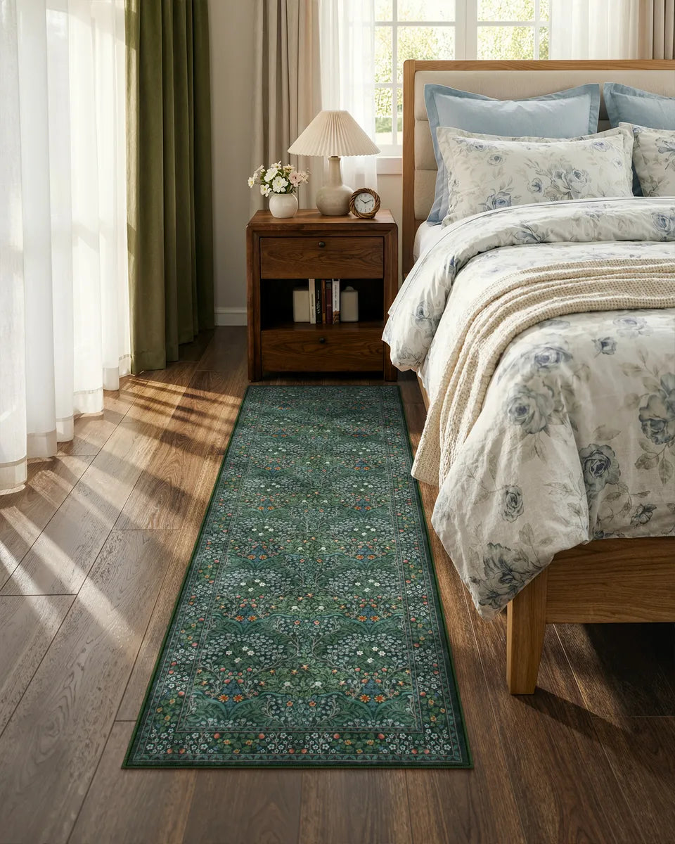 Giverny Washable Maximalism Vintage French Floral Dark Green Rug